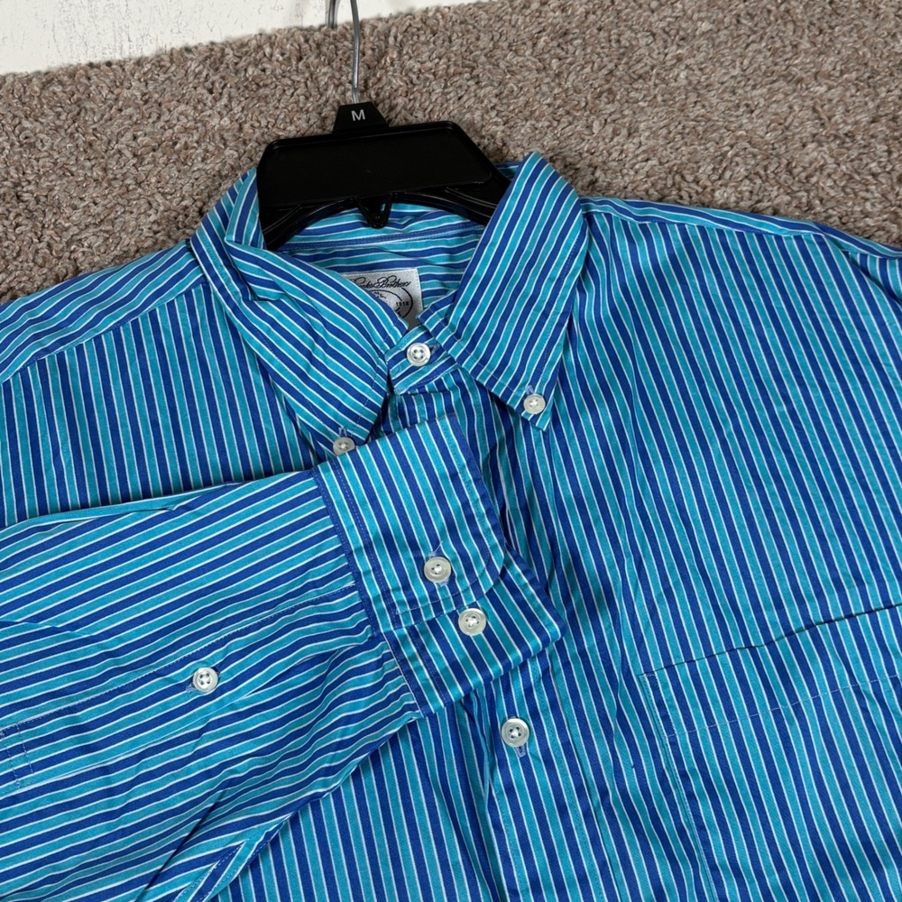 Vintage Brooks Brothers Sport Shirt Mens Large Blue Teal Striped Button Down L